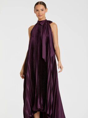 Mac Duggal Women's Pleated Halter Neck High Low Gown Plum Size 14 Orig. $498.00